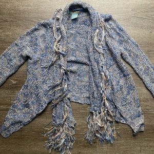 Flying Tomato Knit Cardigan Blue Fringe Size Large